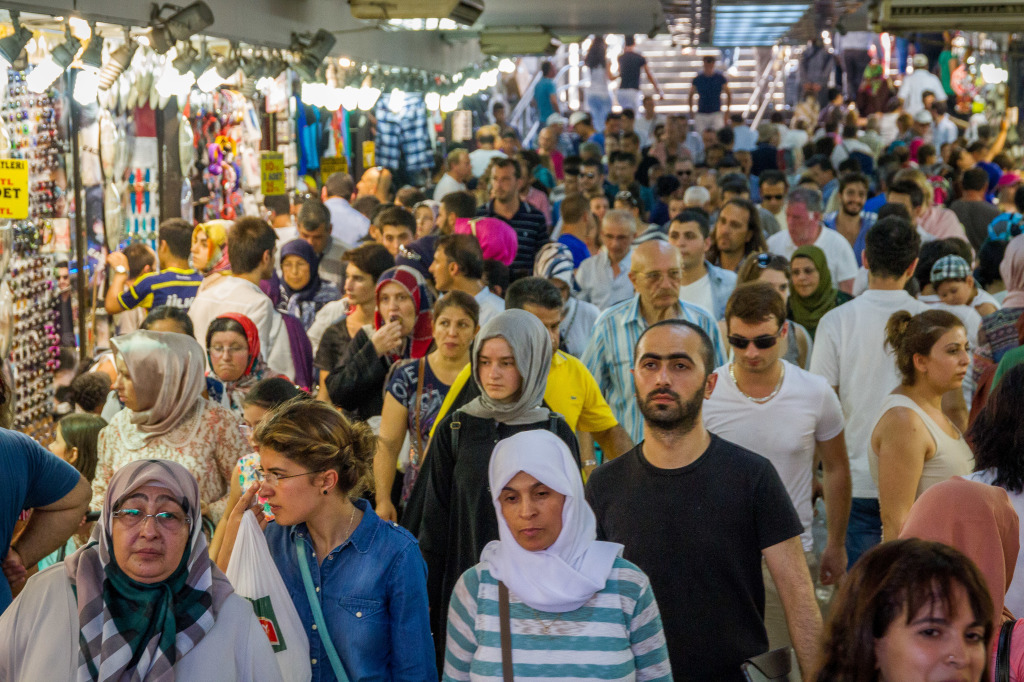 Crowds near Spice market in Istanbul Turkey