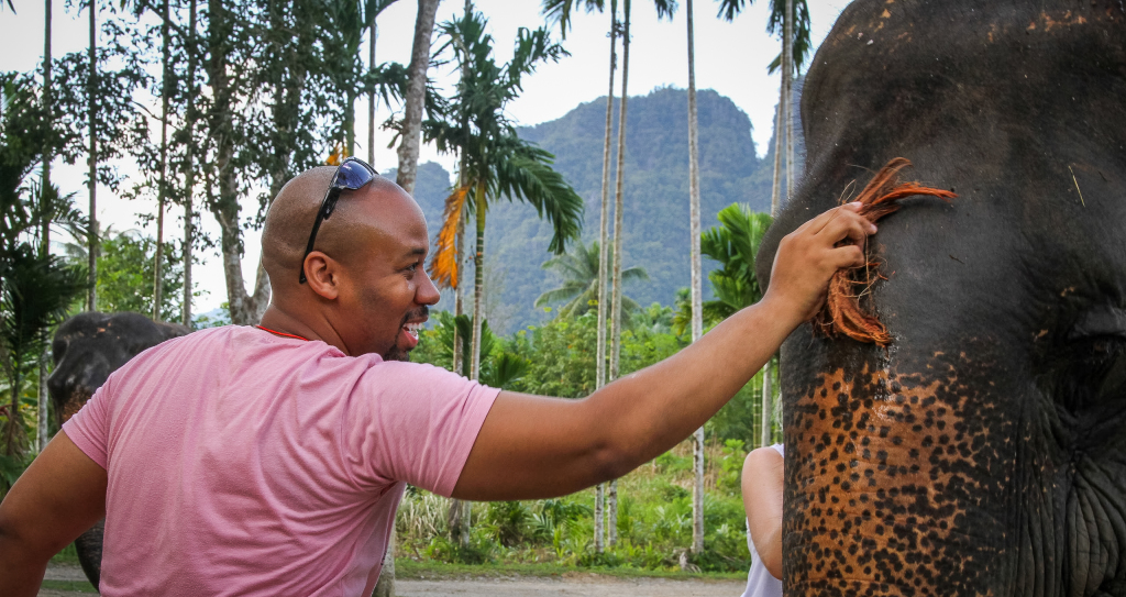 Me washing and Asian Elephant at Elephant Hills Khao Sok
