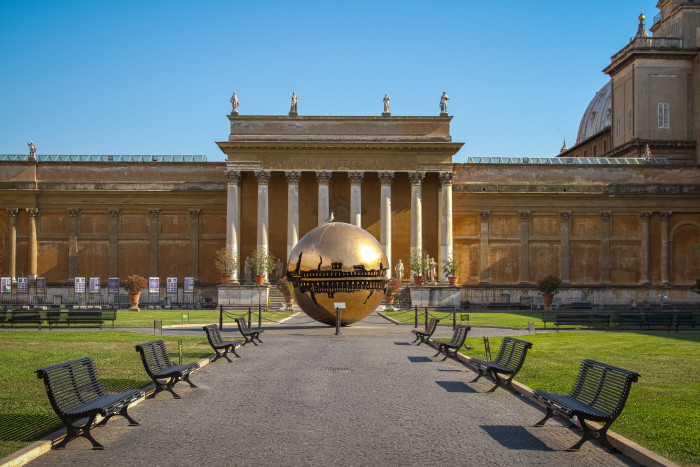 Sphere within a Sphere by Arnaldo Pomodoro in Cortile del Belvedere at the Vatican Museum