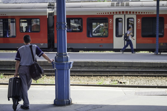 Man Waiting for Train in Budapest Hungary