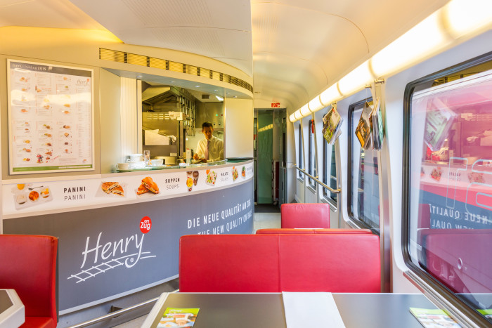 Train Restaurant car serving food and drink