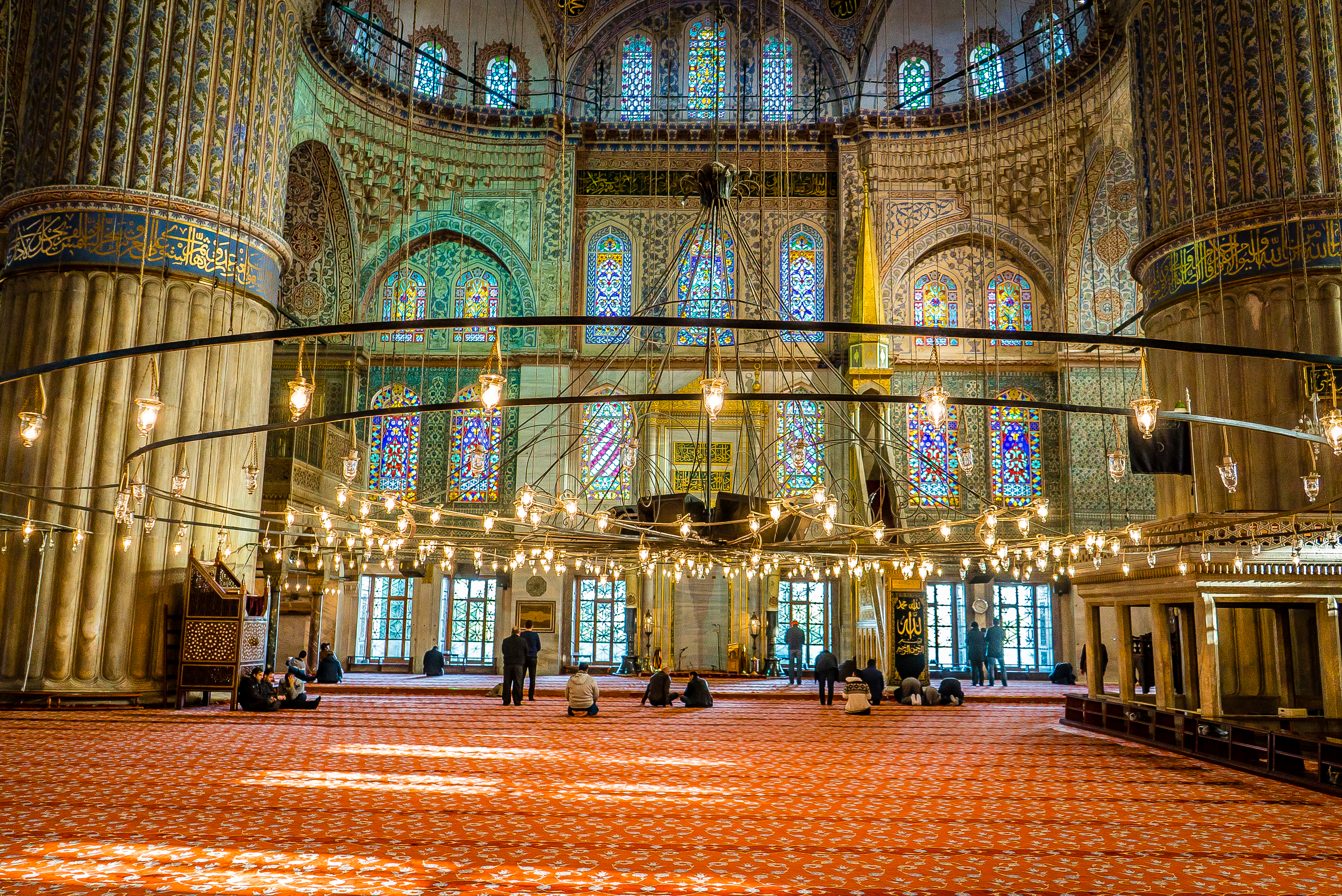 Istanbul’s Beautiful Blue Mosque Interior During Prayer
